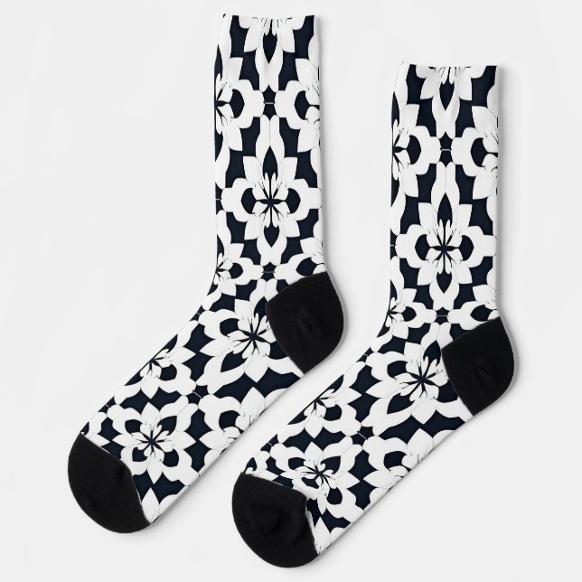 Geometric Black and White Floral Pattern Socks (Left)