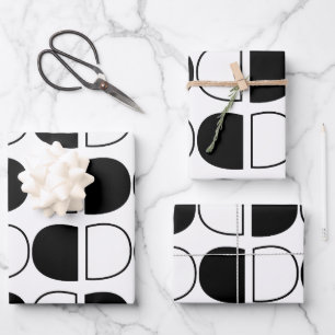 Geometric Black and White Half Circle Wrapping Paper Sheet