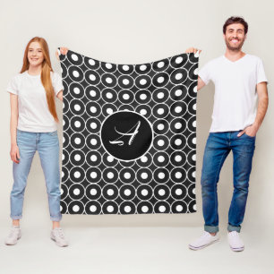 Geometric Black And White Monogram Fleece Blanket