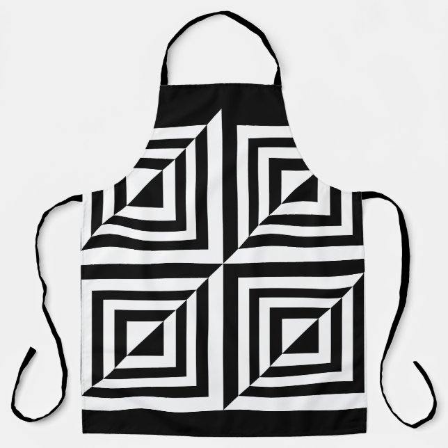 Geometric black and white pattern apron (Front)
