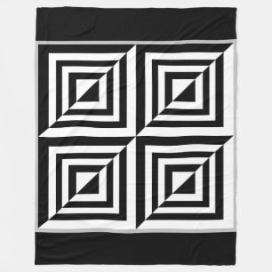 Geometric black and white pattern fleece blanket