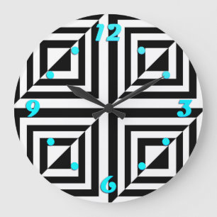 Geometric black and white pattern large clock