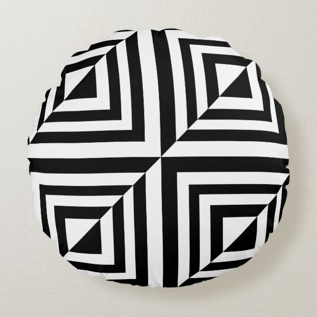 Geometric black and white pattern round cushion (Front)