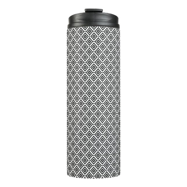 Geometric Black and White Patterned Thermal Tumbler (Front)