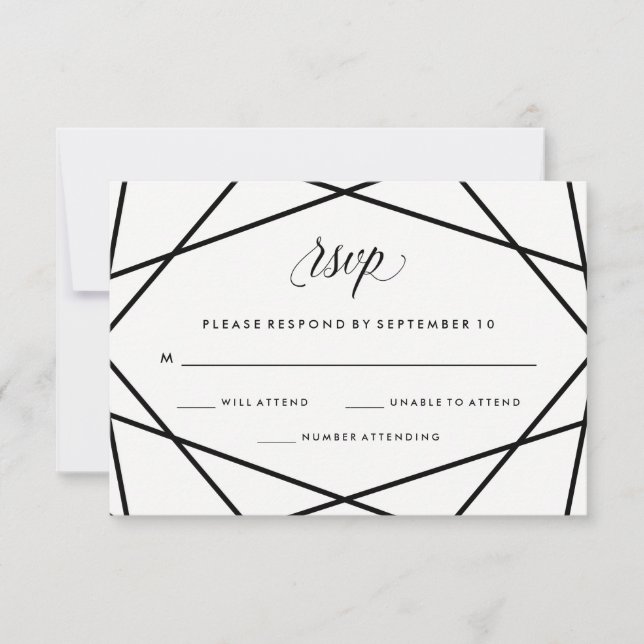 Geometric Black and White Wedding RSVP (Front)