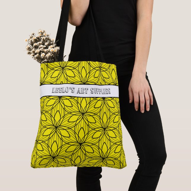 Geometric Black and Yellow Art Supply Tote Bag (Close Up)