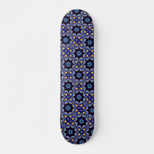 Geometric Black Blue Gold Cross  Skateboard