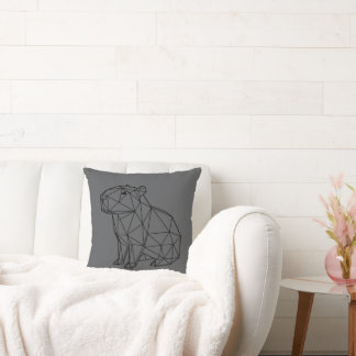 Geometric Black Capybara Origami Style Cushion