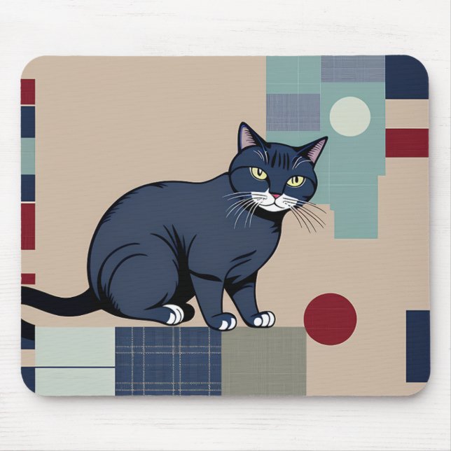 Geometric Black Cat Art Mouse Pad (Front)
