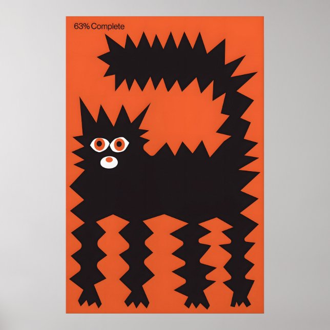 Geometric Black Cat Art Print Absurdist Orange (Front)