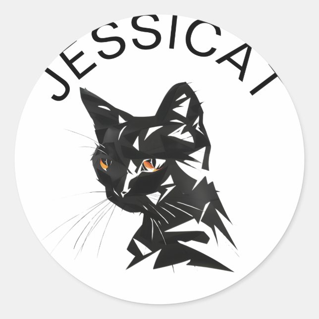 Geometric Black Cat Illustration Classic Round Sticker (Front)