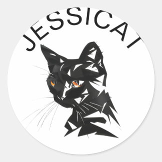 Geometric Black Cat Illustration Classic Round Sticker