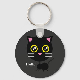 Geometric Black Cat Key Ring