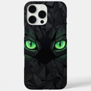 Geometric Black Cat with Emerald Green Eyes iPhone 16 Pro Max Case