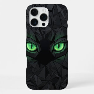 Geometric Black Cat with Emerald Green Eyes iPhone 16 Pro Max Case