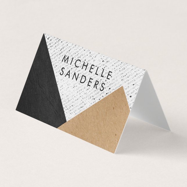 Geometric Black Faux Leather Craft Paper Speckled Business Card (Front)
