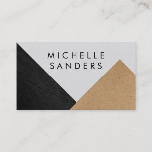 Geometric Black Faux Leather Craft Paper Speckled Business Card