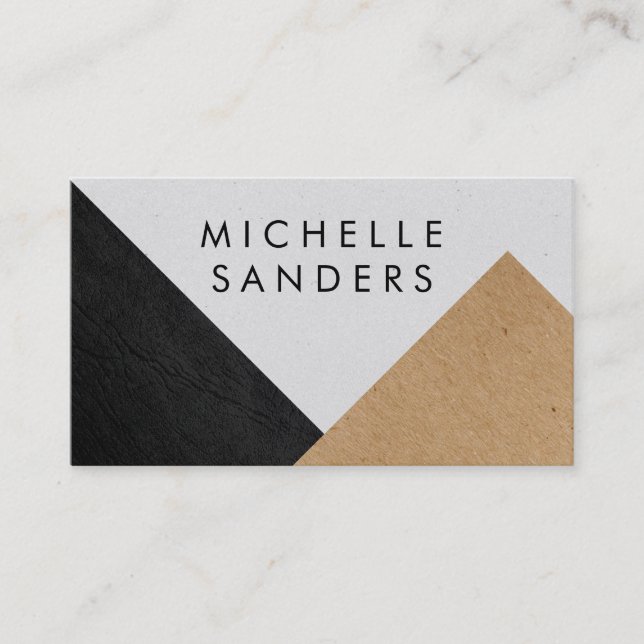 Geometric Black Faux Leather Craft Paper Speckled Business Card (Front)