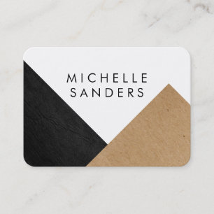 Geometric Black Faux Leather Craft Paper White Business Card