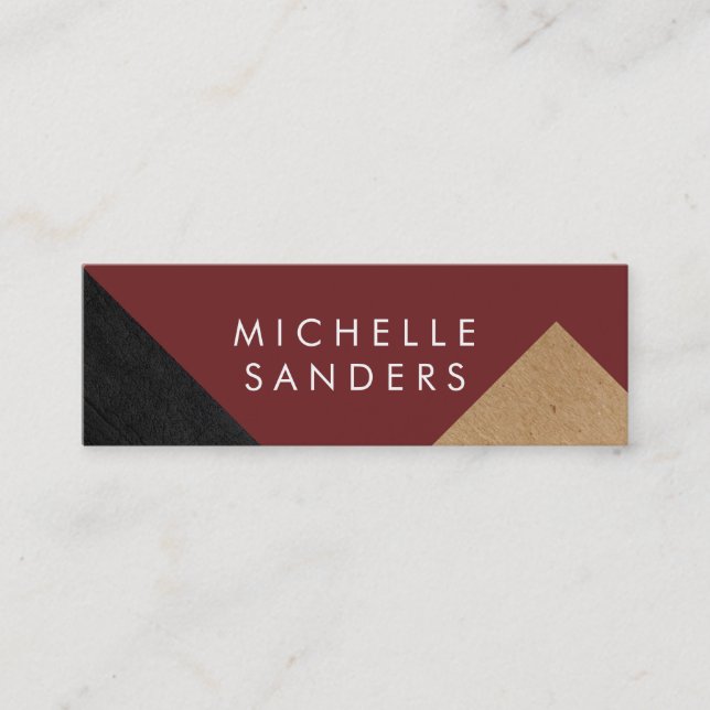 Geometric Black Faux Leather Craft Paper White Mini Business Card (Front)