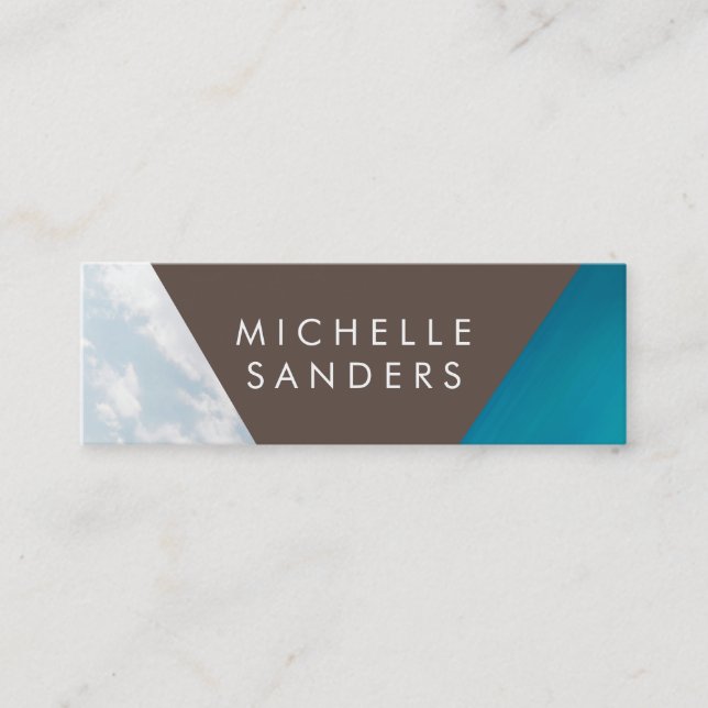 Geometric Black Faux Leather Craft Paper White Mini Business Card (Front)