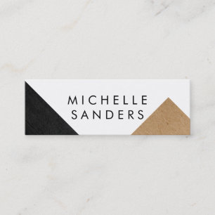Geometric Black Faux Leather Craft Paper White Mini Business Card