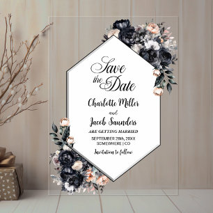 Geometric Black Floral Acrylic Save the Date Invitations