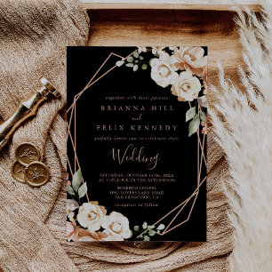 Geometric Black Formal Royal Floral Wedding Invitation
