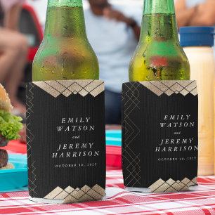 Geometric Black Gold Gatsby Wedding Invitation Can Cooler