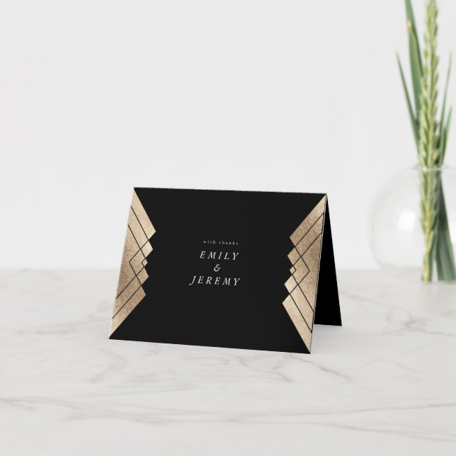 Geometric Black Gold Gatsby Wedding Thank You Card (Front)