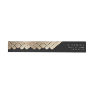 Geometric Black Gold Gatsby Wedding Wrap Around Label