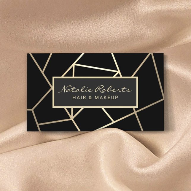 Geometric Black & Gold Hair Stylist Beauty Salon Business Card (Creator Uploaded)
