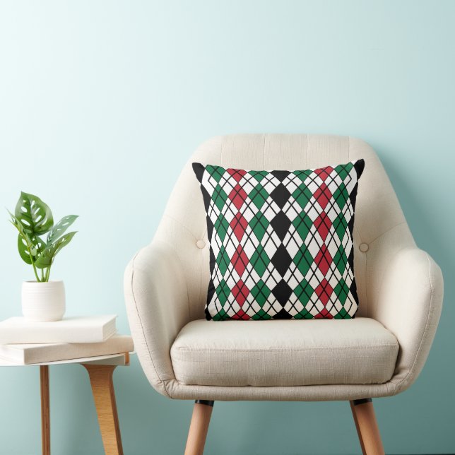 Geometric Black Green Red Argyle Geometric   Cushion (Chair)