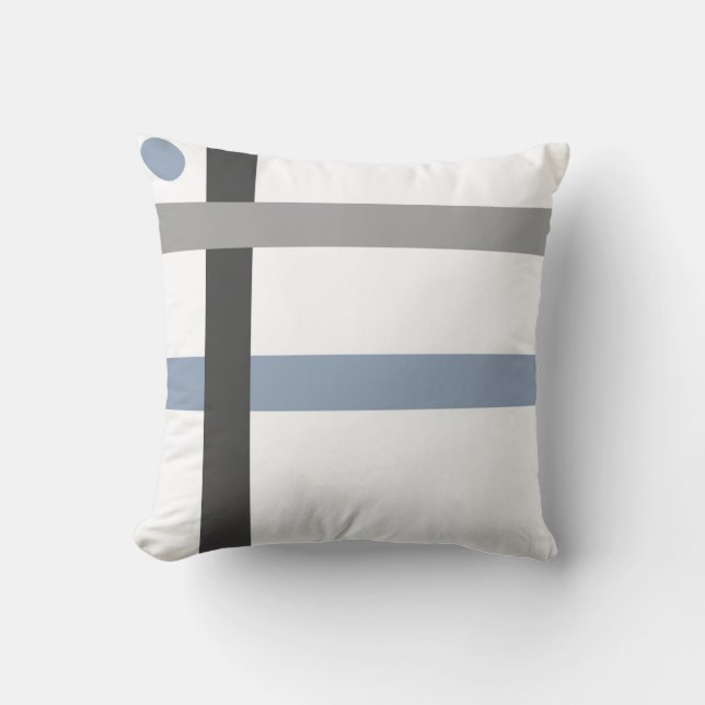 Geometric Black Grey Blue White Bars Cushion (Front)