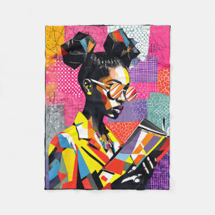 Geometric black history educated women reading fleece blanket