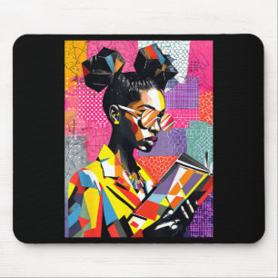 Geometric black history educated women reading mouse mat