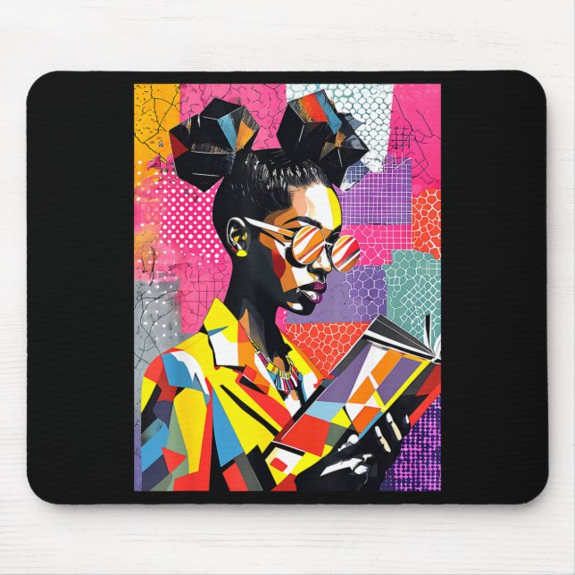 Geometric black history educated women reading mouse mat (Front)