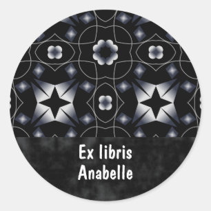 Geometric Black Kaleidoscope Pattern Bookplate Classic Round Sticker