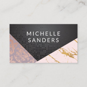 Geometric Black Metallic   Gold Marble Business Card