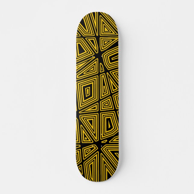 Geometric - Black on Amber Skateboard (Front)