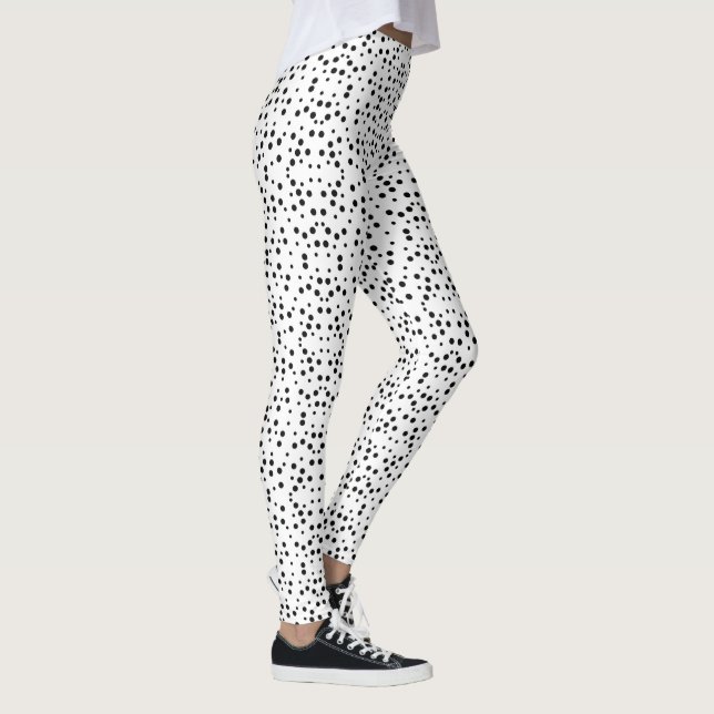 Geometric Black Polka Dots on White Leggings (Right)