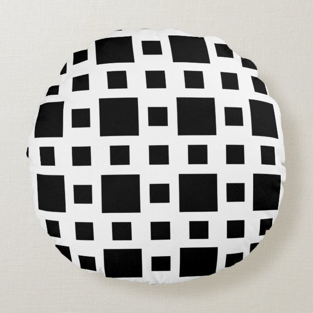 Geometric Black Squares Round Cushion (Front)