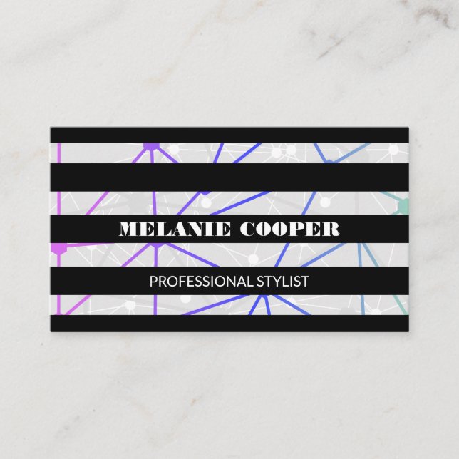 Geometric Black Stripes Contemporary Business Card (Front)