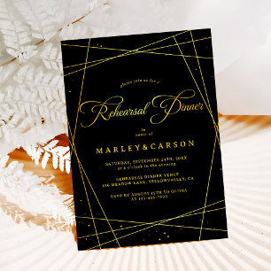 Geometric Black Tie Wedding Rehearsal Dinner Invitation