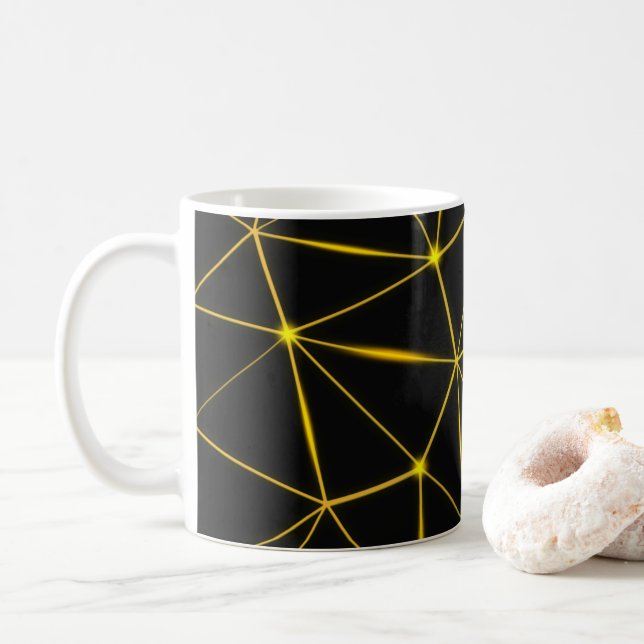 Geometric black triangles gold lines coffee mug (With Donut)
