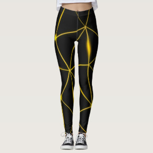 Geometric black triangles gold lines leggings