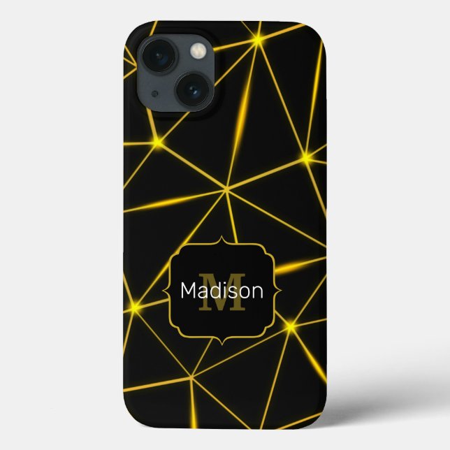 Geometric black triangles gold lines Monogram Case-Mate iPhone Case (Back)
