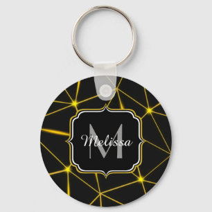 Geometric black triangles gold lines Monogram Key Ring