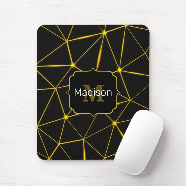 Geometric black triangles gold lines Monogram Mouse Mat (With Mouse)