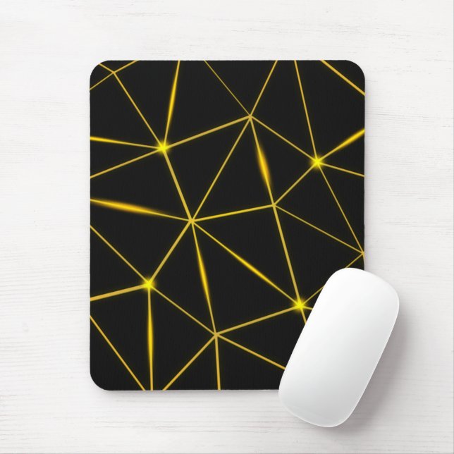 Geometric black triangles gold lines mouse mat (With Mouse)
